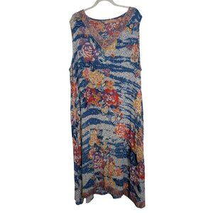 La Cera Floral Midi Dress Womens Size 1X Blue Paisley Sleeveless Lightweight